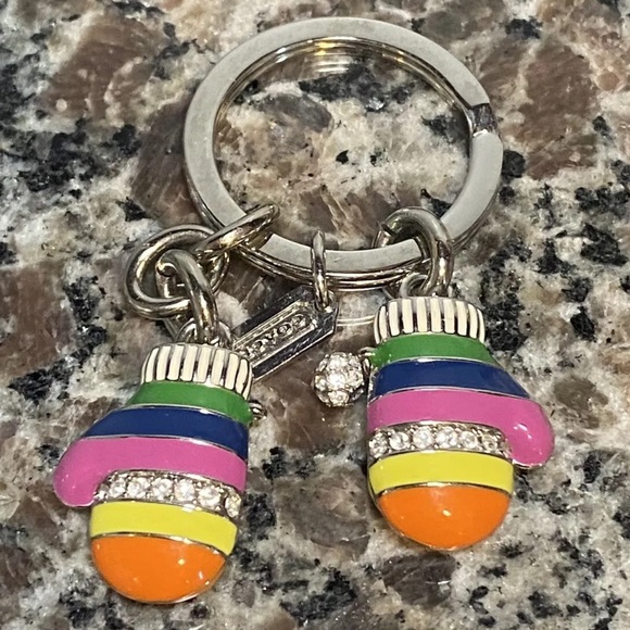 Coach Legacy Stripe Mittens Bag Charm Keychain Fob - Picture 1 of 5